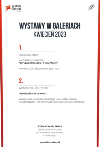 plan wystaw w ośrodku kultury kwiecień 2023