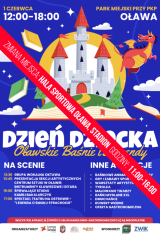 plakat dzień dziecka - oławskie baśnie i legendy - zmiana lokalizacji